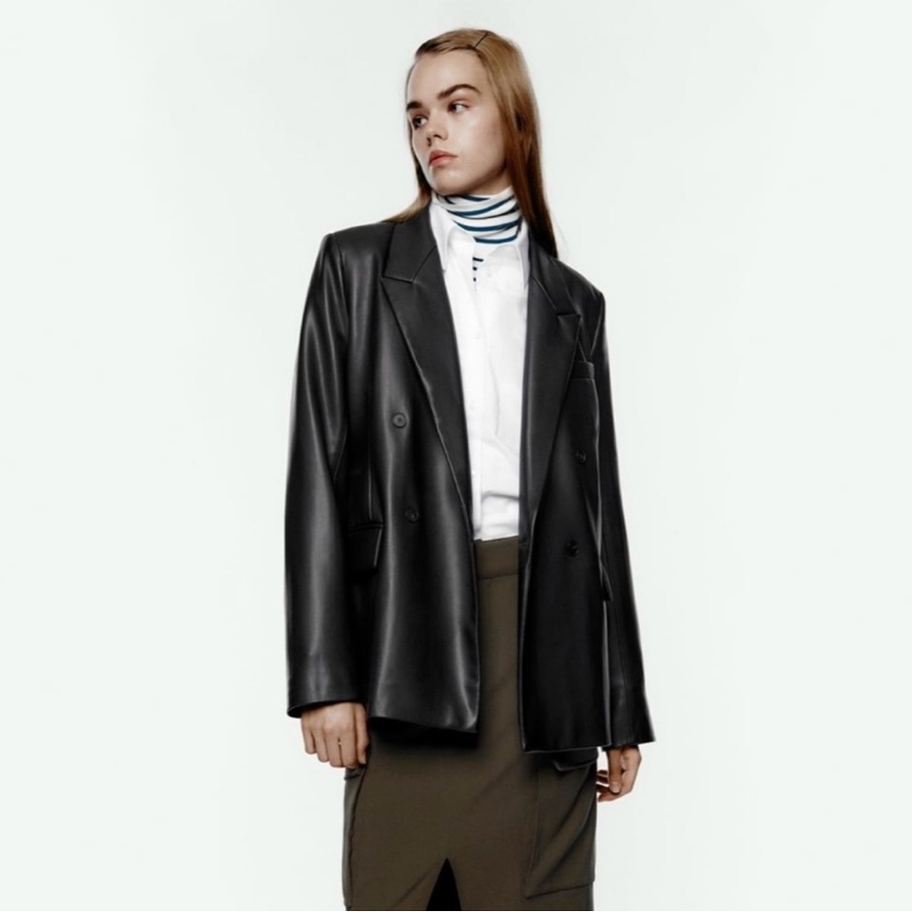 Zara Faux Leather Black Blazer- XS